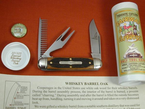 Great Eastern Cutlery GEC Sawcut Whiskey Barrel Oak Fairway and Clubhouse Knife Made in USA 351325