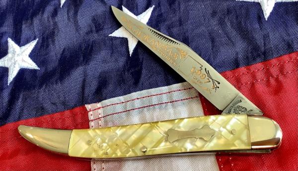 Fight’n Rooster Large 5” Arkansas Toothpick w/ Checkered Imitation Pearl Handles -NOS