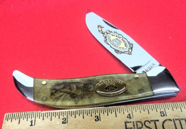 KABAR 1990 5-1/2" MUCH SOUGHT AFTER MAN FIGHTS BEAR CLASP CLUB KNIFE FROM STORAGE WELL CARED FOR