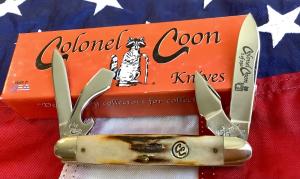 Colonel Coon by Queen One of 250 Jr Scout Knife w Great Stag Handles -NOS in orig box