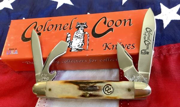 Colonel Coon (by Queen) One of 250, Jr Scout Knife w/ Great Stag Handles -NOS in orig box