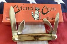 Colonel Coon (by Queen) One of 250, Jr Scout Knife w/ Great Stag Handles -NOS in orig box