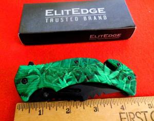 ELITEDGE TRUSTED BRAND GREEN JUNGLE FOLAGE SPRING ASSIST KNIFE IN BOX UNUSED FROM STORAGE