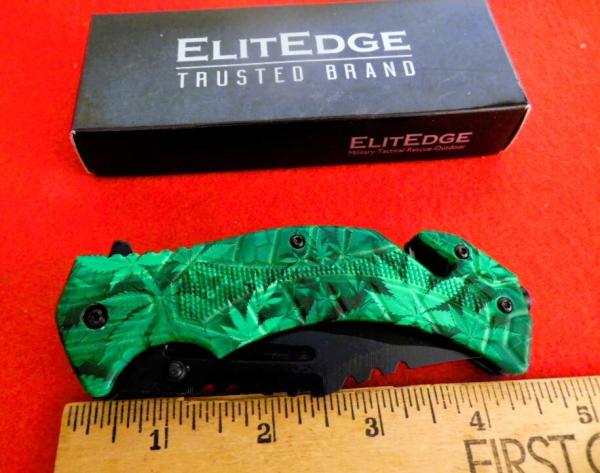 ELITEDGE TRUSTED BRAND GREEN JUNGLE FOLAGE SPRING ASSIST KNIFE IN BOX UNUSED FROM STORAGE 