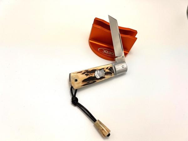 VINCENZO BALISTRERI CUSTOM STAG RWL 34 STAG MINI WHITE WOLF PEARL SHIELD KNIFE