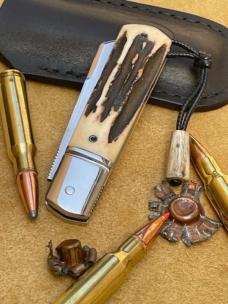 VINCENZO BALISTRERI CUSTOM STAG RWL 34 STAG MINI WHITE WOLF PEARL SHIELD KNIFE