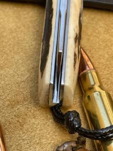 VINCENZO BALISTRERI CUSTOM STAG RWL 34 STAG MINI WHITE WOLF PEARL SHIELD KNIFE