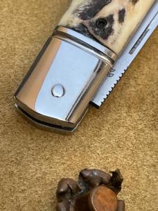 VINCENZO BALISTRERI CUSTOM STAG RWL 34 STAG MINI WHITE WOLF PEARL SHIELD KNIFE