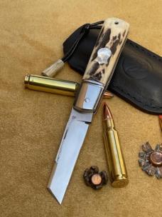 VINCENZO BALISTRERI CUSTOM STAG RWL 34 STAG MINI WHITE WOLF PEARL SHIELD KNIFE