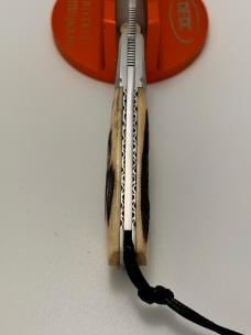VINCENZO BALISTRERI CUSTOM STAG RWL 34 STAG MINI WHITE WOLF PEARL SHIELD KNIFE