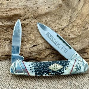 ROUGH RIDER RYDER BUCKSHOT BONE 2 BLADE CANOE POCKET KNIFE RR1542 BLKWHT 207