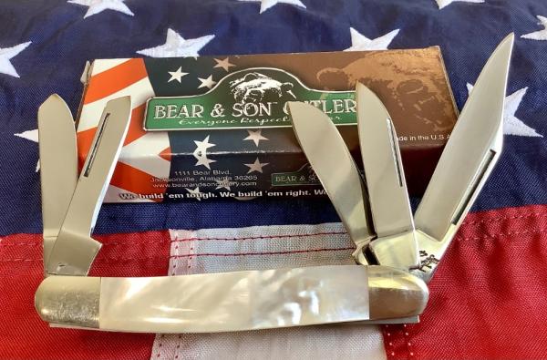 Bear & Son 5 Blade Stockman w/ Flashy Mother of Pearl Handles in Orig box -NOS Bear & Son 5 Blade Stockman w/ Flashy Mother of Pearl Handles in Orig box -NOS