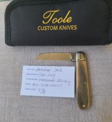 Bobby Toole Bark Mammoth Ivory Jack..Cpm154...3 7/8 closed...integral fluted bolsters..coa & pouch
