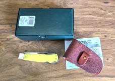 Moore Maker 3206DLB Double Lockback Trapper – Yellow Delrin –w/ Box & Sheath