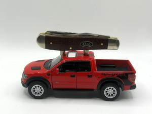 CASE XX 2025 DARK RED BURLAP ICARTA SMOOTH MINI TRAPPER WITH DIE CAST FORD RAPTOR DISPLAY TRUCK
