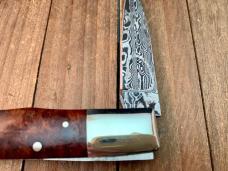 A.G. Russell Lock Back Damascus San Mai Quince Burl Wood Seki Japan