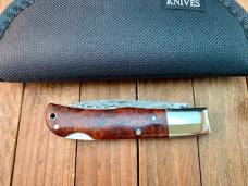 A.G. Russell Lock Back Damascus San Mai Quince Burl Wood Seki Japan