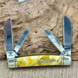 GERMAN ROOSTER 3 14quot YELLOW CONGRESS POCKET KNIFE 4- GERMAN STEEL BLADES 210