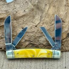 GERMAN ROOSTER 3 1/4" YELLOW CONGRESS POCKET KNIFE 4- GERMAN STEEL BLADES (210)
