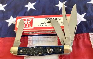 J A Henckels 4 Blade Stockman Pocket Knife w/ Beautiful Blue Bone Handles -NOS