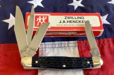 J A Henckels 4 Blade Stockman Pocket Knife w/ Beautiful Blue Bone Handles -NOS