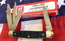 J A Henckels 4 Blade Stockman Pocket Knife w/ Beautiful Blue Bone Handles -NOS
