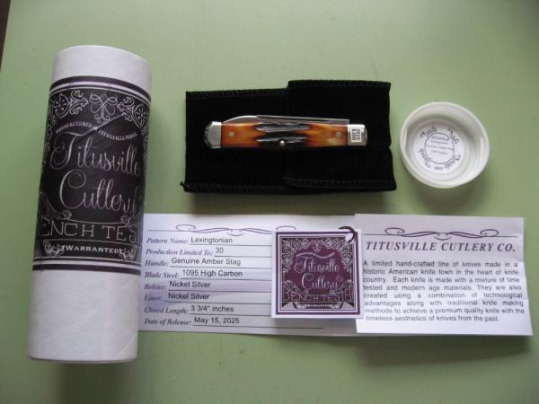   DANIELS FAMILY KNIFE BRANDS-TITUSVILLE CUTLERY-LEXINGTONIAN-AMBER STAG #1