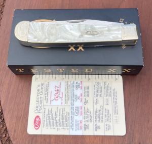 Case Trapperlock Knife R5154 SS Corelon White Pearl Engraved Bolsters Box Unused