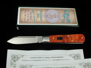Dollar Knife Co Red Burl Maple Wood with Black Shield Jack Knife from Cooper Cutlery USA RBM BLS