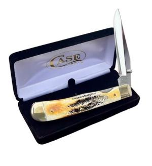 Case 65 Burnt Bone Stag Trapperlock Knife 65154L SS Liner Lock Thumb Stud MIB