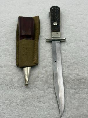 J A Henckels Vintage Folding Bowie Knife w Sheath Made In Solingen Germany 9
