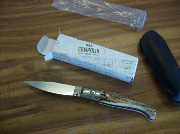 A.G.A. Campolin Pattada Scarce Italian Automatic Genuine Stag/Antler UNUSED W/Pouch & Box