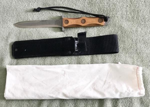Ek Commando Knife Richmond VA USA Wood Handle Marked "US" Excel. Cond. w/ Sheath