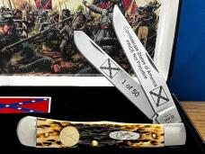 Case XX USA Confederate States Of America Flag 24K Gold Dip Shield Peach Seed Bone Trapper 002 MINT.