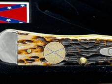 Case XX USA Confederate States Of America Flag 24K Gold Dip Shield Peach Seed Bone Trapper 002 MINT.