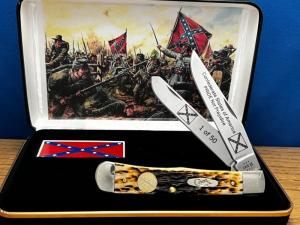 Case XX USA Confederate States Of America Flag 24K Gold Dip Shield Peach Seed Bone Trapper 002 MINT