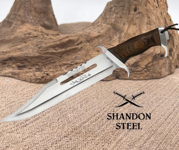 Rambo III John Signature Stainless Blade Laminated Wood Handle Fixed Knife 9425