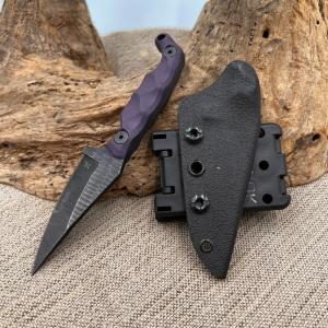Stroup Knives Mini1 Fixed Knife 3quot 1095HC Steel Blade Purple Sculpted G10 Handle