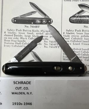 SCHRADE CUT CO WALDEN NY SAFETY PUSH BUTTON POCKET KNIFE - 3 38quot CLOSED