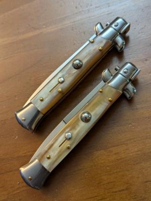 DUO OF FRANK BELTRAME 23CM 9quot BAYONET amp DAGGER STILETTO SET FRENCH TIP HONEY HORN AUTOMATICSNEW