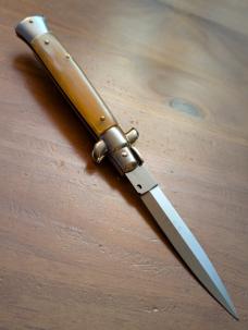 DUO OF FRANK BELTRAME 23CM 9" BAYONET & DAGGER STILETTO SET FRENCH TIP HONEY HORN AUTOMATICS...NEW 