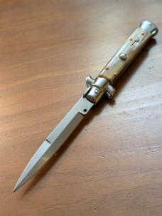 DUO OF FRANK BELTRAME 23CM 9" BAYONET & DAGGER STILETTO SET FRENCH TIP HONEY HORN AUTOMATICS...NEW 