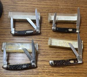 LOT OF 4 SCHRADE USA POCKET KNIVES 808,708B,272,808 & VIEW TUBE BOXES 