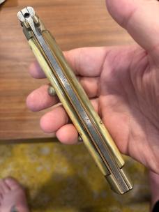 Rare Brass Lined 13” Coricama with Exquisite Aged Blonde Horn and Perfect Patina