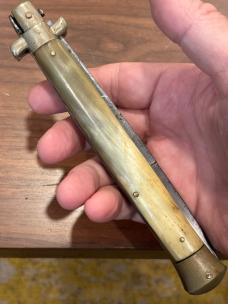 Rare Brass Lined 13” Coricama with Exquisite Aged Blonde Horn and Perfect Patina