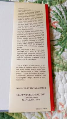 The Book of Knives by Yvan A. De Riaz Very Good Condition Hardcover