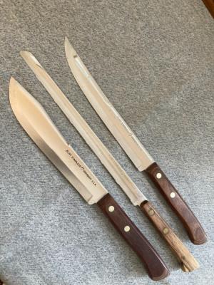 Vintage Three3 FLINT-Arrowhead-Vanadium USA STAINLESS Large KitchenChefs Knives