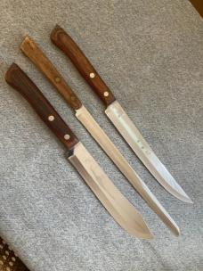 Vintage Three(3) FLINT-Arrowhead-Vanadium, U.S.A., STAINLESS, Large Kitchen/Chef's Knives