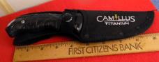 CAMILLUS TITANIUM GUT HOOD HUNTER IN SHEATH UNUSED GREAT EDGE IN BOX VERY NICE