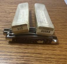 2 VINTAGE '74-'79 SCHRADE NY USA 233 & 855 POCKET KNIVES & VIEW TUBE BOXS - MAKE OFFER